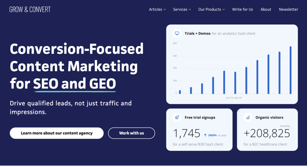 Grow and Convert's homepage
